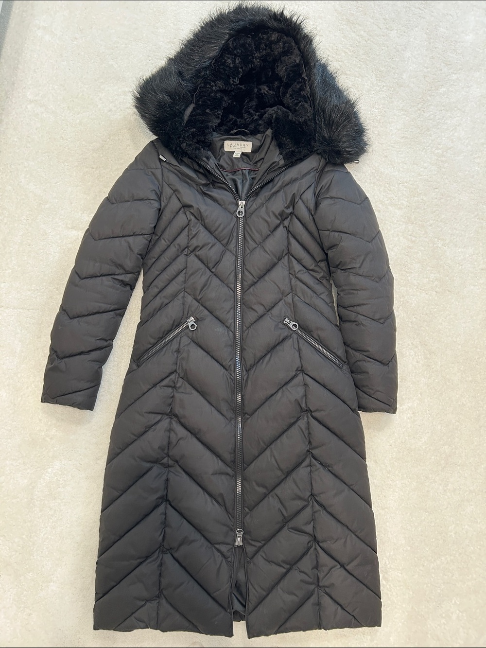 Laundry By Shelli Segal Black Teddy Jacket with Faux Fur Trim